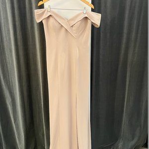 Bill Levkoff 1623 - Nude Stretch Crepe Off The Shoulder A-line Dress
